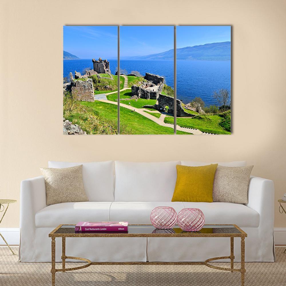 Ruins Of Urquhart Castle Along Loch Ness Canvas Wall Art-3 Horizontal-Gallery Wrap-37" x 24"-Tiaracle