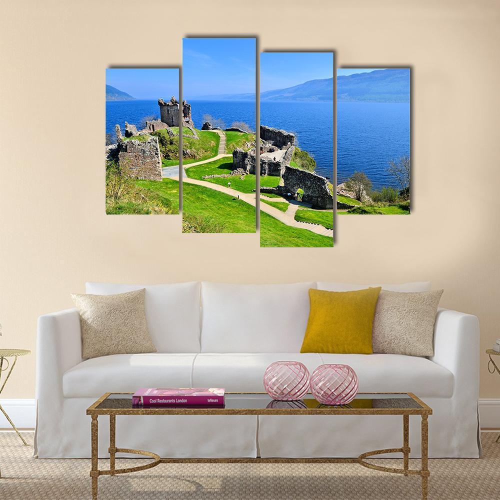 Ruins Of Urquhart Castle Along Loch Ness Canvas Wall Art-4 Pop-Gallery Wrap-50" x 32"-Tiaracle