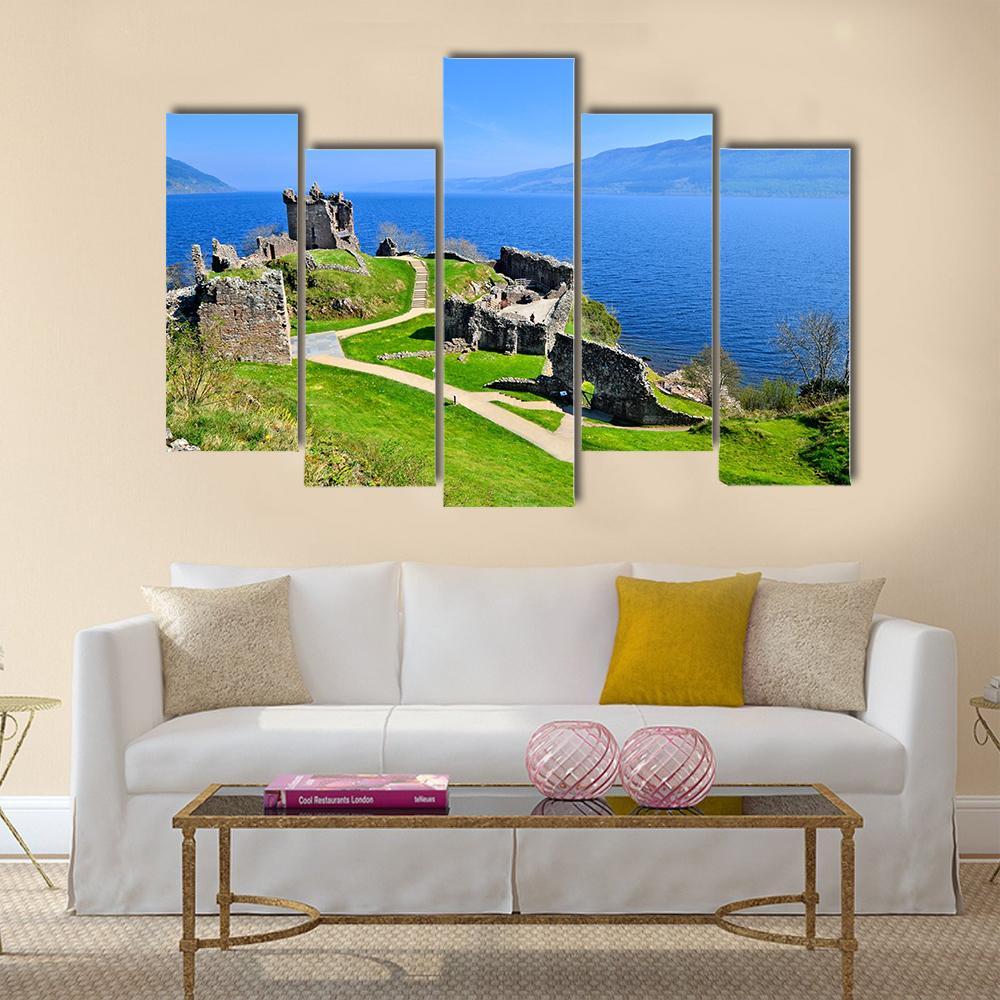 Ruins Of Urquhart Castle Along Loch Ness Canvas Wall Art-5 Pop-Gallery Wrap-47" x 32"-Tiaracle
