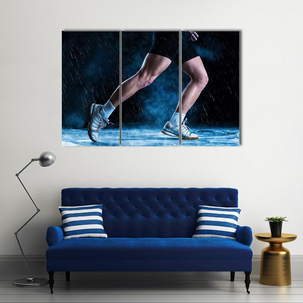 Runne Feet Running In Misty Dark Canvas Wall Art-3 Horizontal-Gallery Wrap-37" x 24"-Tiaracle