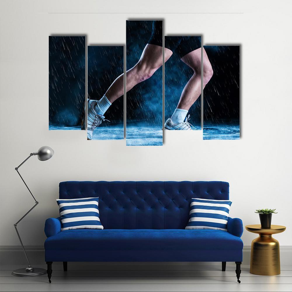 Runne Feet Running In Misty Dark Canvas Wall Art-5 Pop-Gallery Wrap-47" x 32"-Tiaracle