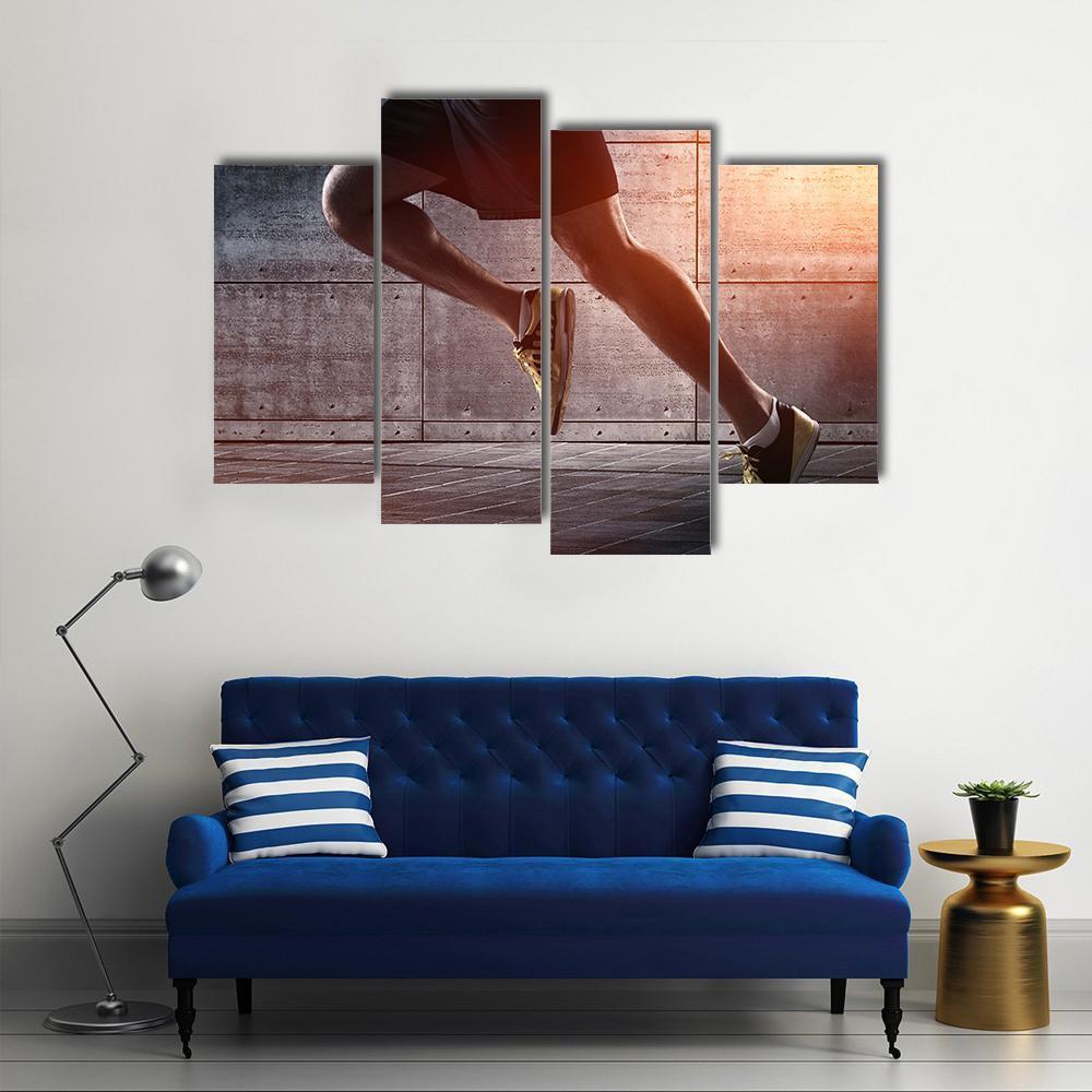 Runner&#39;s Legs Run On The Street Canvas Wall Art-4 Pop-Gallery Wrap-50&quot; x 32&quot;-Tiaracle