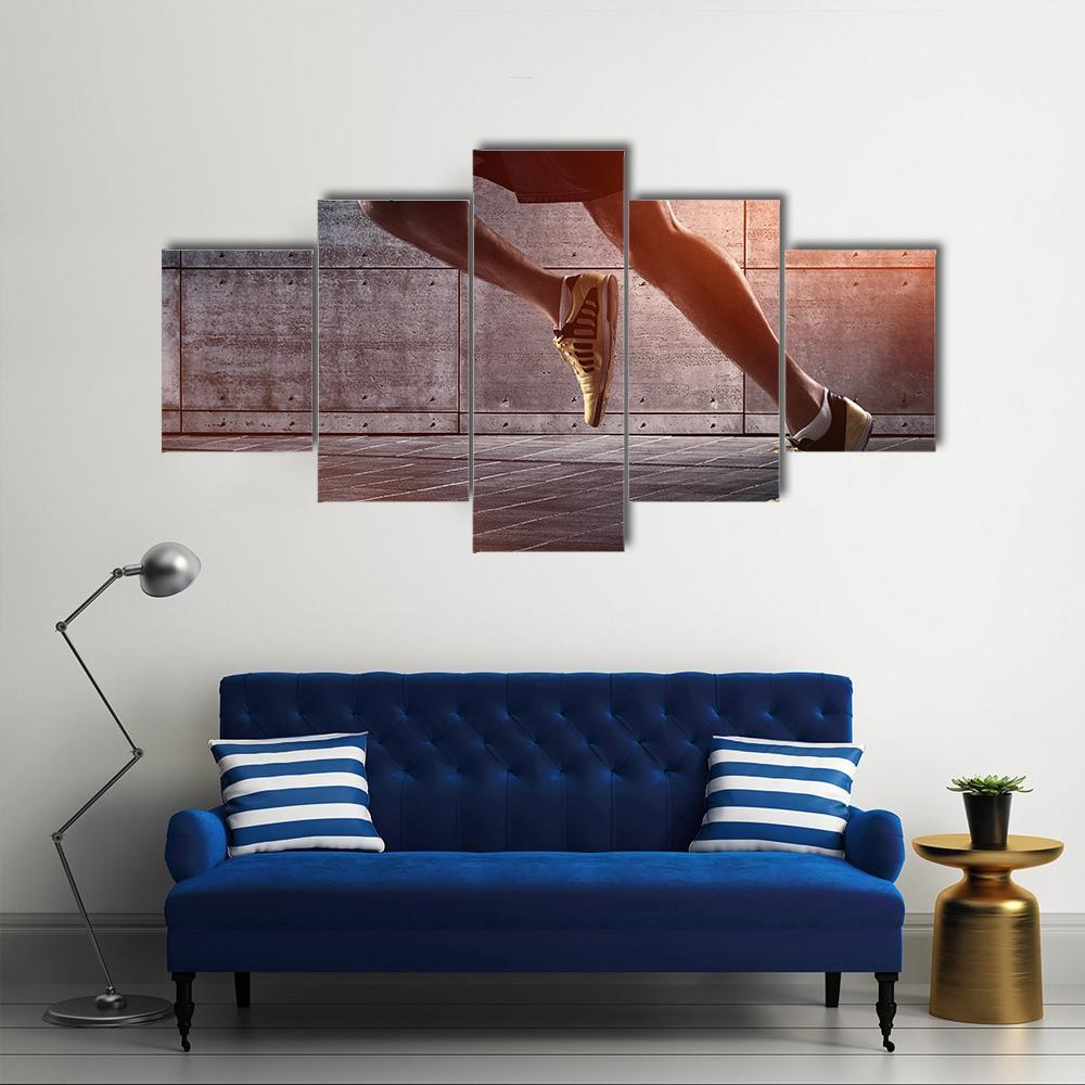 Runner&#39;s Legs Run On The Street Canvas Wall Art-5 Star-Gallery Wrap-62&quot; x 32&quot;-Tiaracle