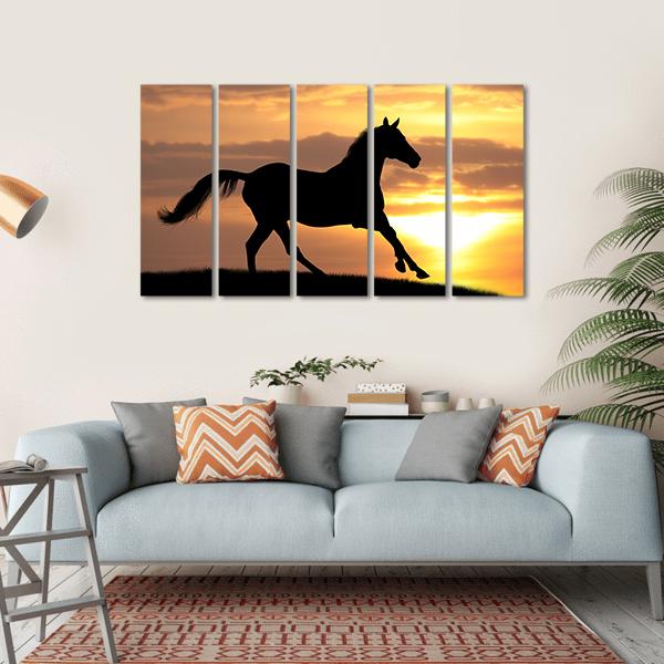 Running Horse Silhouette Canvas Wall Art-4 Horizontal-Gallery Wrap-34" x 24"-Tiaracle