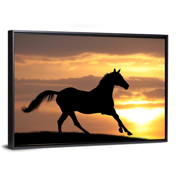 Running Horse Silhouette Canvas Wall Art-5 Horizontal-Gallery Wrap-22" x 12"-Tiaracle