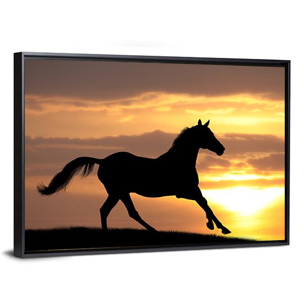Running Horse Silhouette Canvas Wall Art-3 Horizontal-Gallery Wrap-25" x 16"-Tiaracle