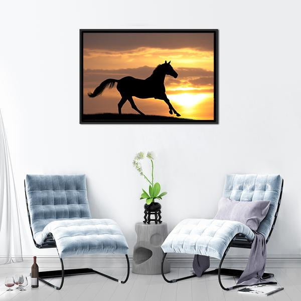 Running Horse Silhouette Canvas Wall Art-5 Horizontal-Gallery Wrap-22" x 12"-Tiaracle