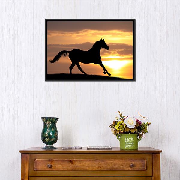 Running Horse Silhouette Canvas Wall Art-1 Piece-Floating Frame-24" x 16"-Tiaracle