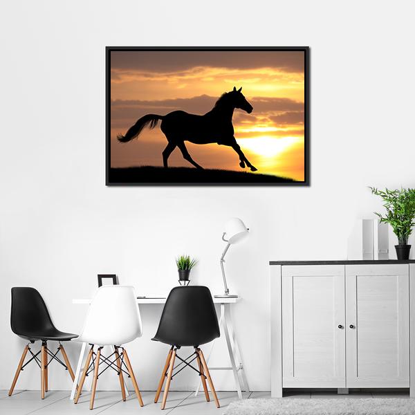 Running Horse Silhouette Canvas Wall Art-5 Horizontal-Gallery Wrap-22" x 12"-Tiaracle