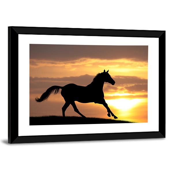 Running Horse Silhouette Canvas Wall Art-5 Horizontal-Gallery Wrap-22" x 12"-Tiaracle