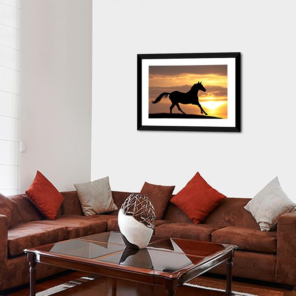 Running Horse Silhouette Canvas Wall Art-5 Horizontal-Gallery Wrap-22" x 12"-Tiaracle