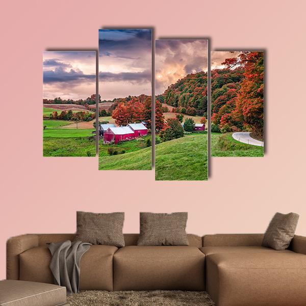 Rural Autumn Jenne Farm In Vermont USA Canvas Wall Art-4 Pop-Gallery Wrap-50" x 32"-Tiaracle