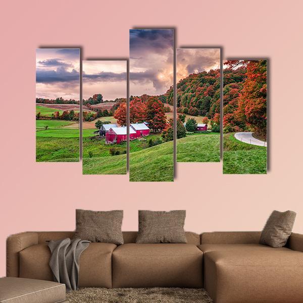 Rural Autumn Jenne Farm In Vermont USA Canvas Wall Art-5 Pop-Gallery Wrap-47" x 32"-Tiaracle