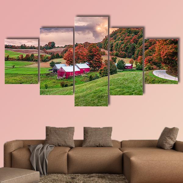 Rural Autumn Jenne Farm In Vermont USA Canvas Wall Art-5 Star-Gallery Wrap-62" x 32"-Tiaracle