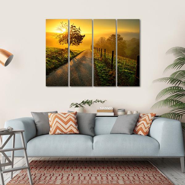 Rural Landscape On A Hill Canvas Wall Art-4 Horizontal-Gallery Wrap-34" x 24"-Tiaracle