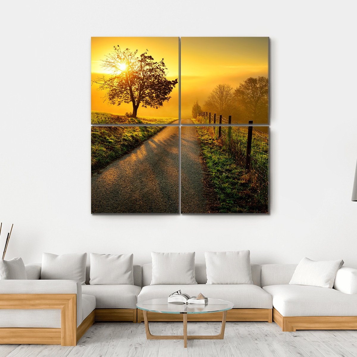 Rural Landscape On A Hill Canvas Wall Art-4 Square-Gallery Wrap-17" x 17"-Tiaracle