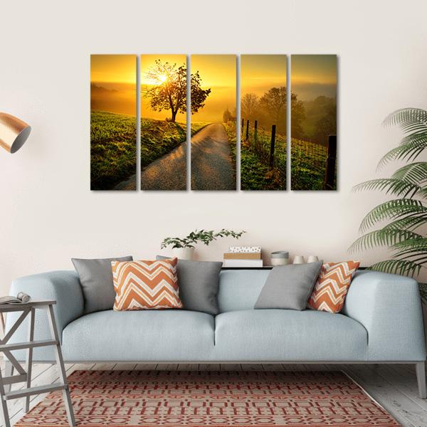 Rural Landscape On A Hill Canvas Wall Art-5 Horizontal-Gallery Wrap-22" x 12"-Tiaracle