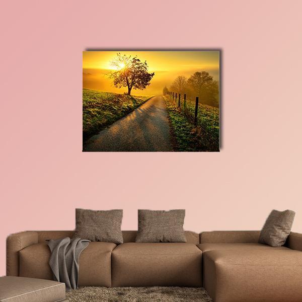 Rural Landscape On A Hill Canvas Wall Art-1 Piece-Gallery Wrap-48" x 32"-Tiaracle
