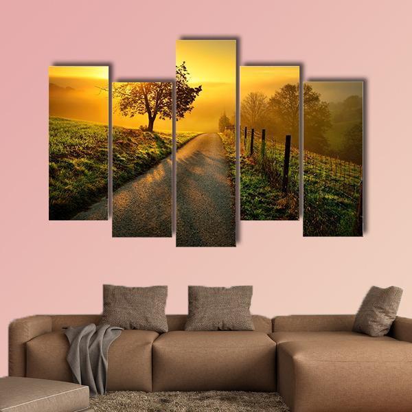 Rural Landscape On A Hill Canvas Wall Art-5 Pop-Gallery Wrap-47&quot; x 32&quot;-Tiaracle