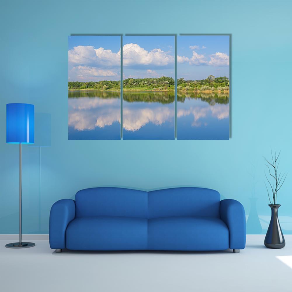 Rural Landscape With Lake Canvas Wall Art-3 Horizontal-Gallery Wrap-37" x 24"-Tiaracle