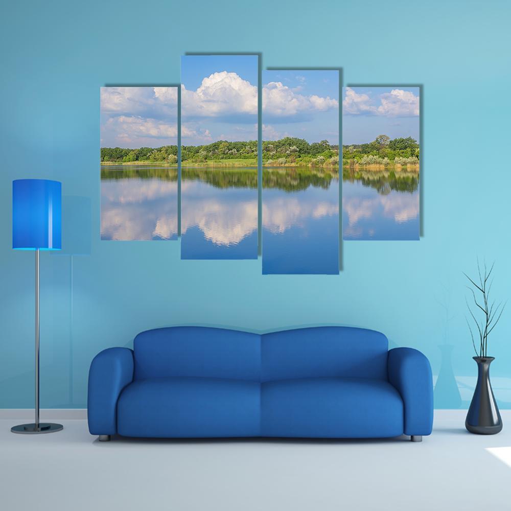 Rural Landscape With Lake Canvas Wall Art-4 Pop-Gallery Wrap-50" x 32"-Tiaracle