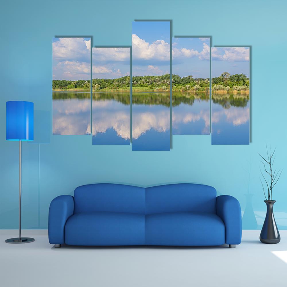 Rural Landscape With Lake Canvas Wall Art-5 Pop-Gallery Wrap-47" x 32"-Tiaracle