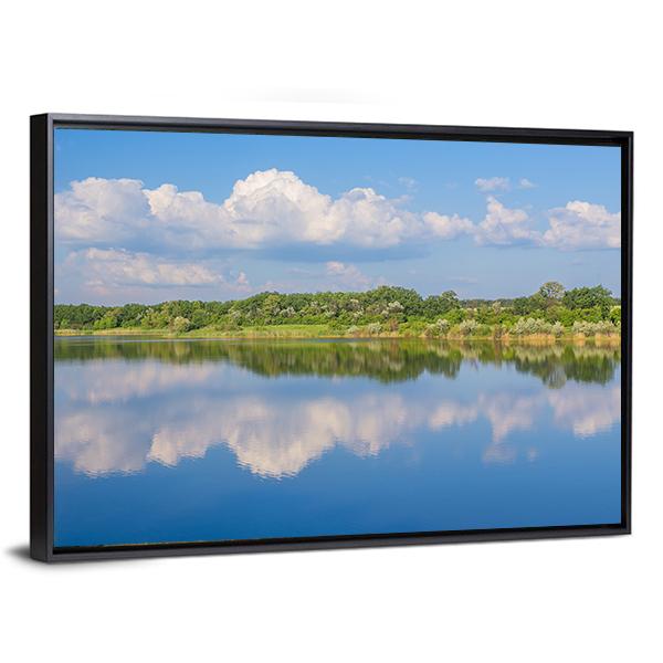 Rural Landscape With Lake Canvas Wall Art-3 Horizontal-Gallery Wrap-25" x 16"-Tiaracle
