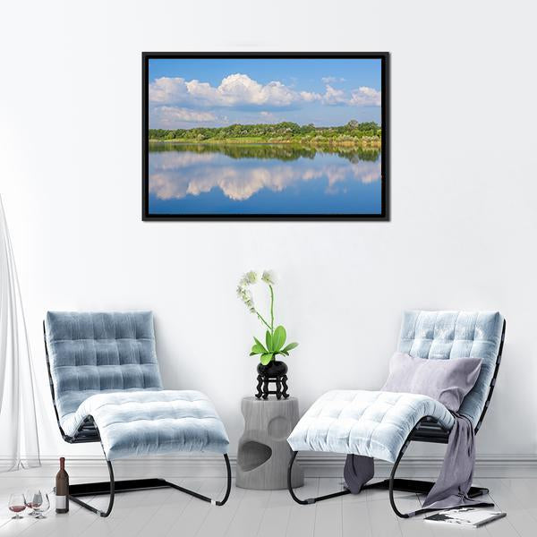 Rural Landscape With Lake Canvas Wall Art-1 Piece-Floating Frame-24" x 16"-Tiaracle