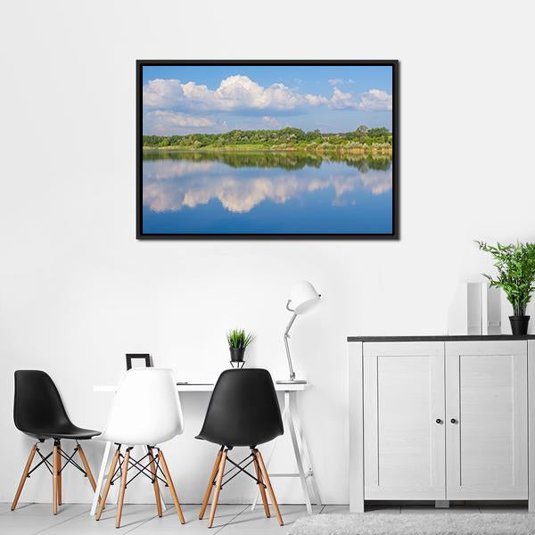 Rural Landscape With Lake Canvas Wall Art-3 Horizontal-Gallery Wrap-25" x 16"-Tiaracle