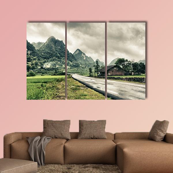 Rural Landscape With Road And Mountains Canvas Wall Art-3 Horizontal-Gallery Wrap-37" x 24"-Tiaracle