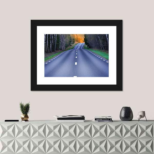 Rural Scandinavian Asphalt Road Canvas Wall Art-1 Piece-Framed Print-20" x 16"-Tiaracle