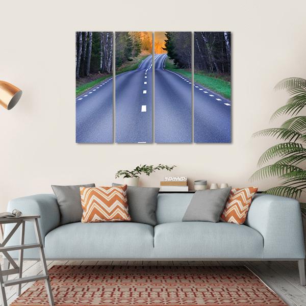 Rural Scandinavian Asphalt Road Canvas Wall Art-4 Horizontal-Gallery Wrap-34" x 24"-Tiaracle