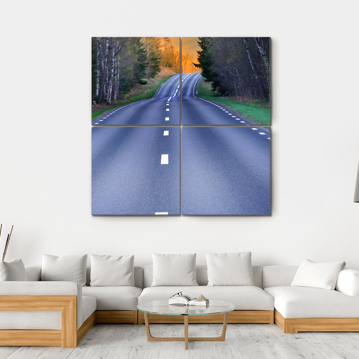 Rural Scandinavian Asphalt Road Canvas Wall Art-4 Square-Gallery Wrap-17" x 17"-Tiaracle