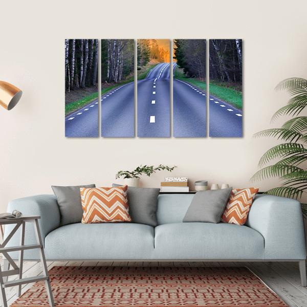 Rural Scandinavian Asphalt Road Canvas Wall Art-5 Horizontal-Gallery Wrap-22" x 12"-Tiaracle