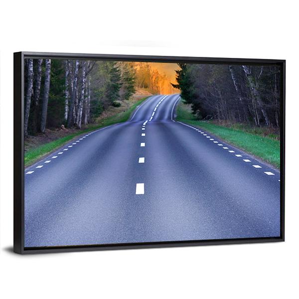 Rural Scandinavian Asphalt Road Canvas Wall Art-3 Horizontal-Gallery Wrap-25" x 16"-Tiaracle