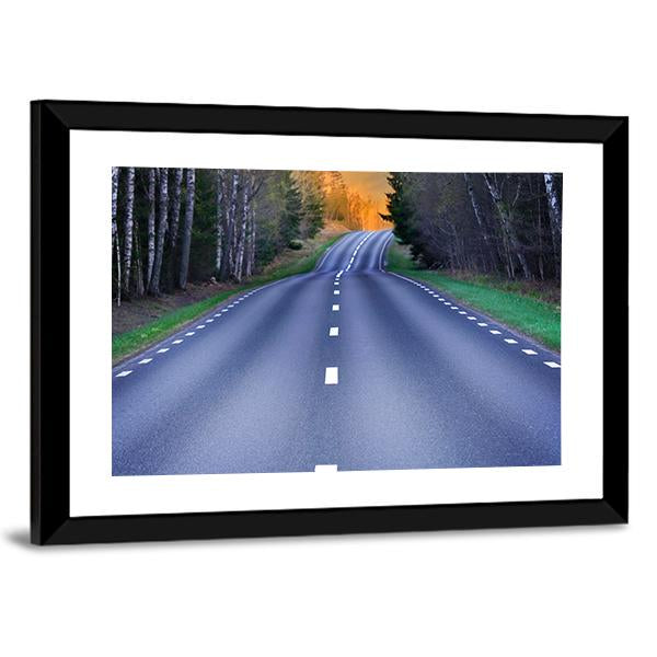 Rural Scandinavian Asphalt Road Canvas Wall Art-3 Horizontal-Gallery Wrap-25" x 16"-Tiaracle