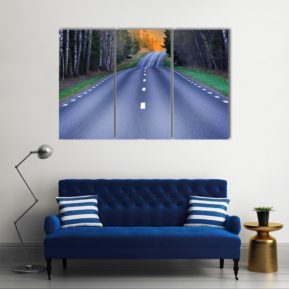 Rural Scandinavian Asphalt Road Canvas Wall Art-3 Horizontal-Gallery Wrap-37" x 24"-Tiaracle