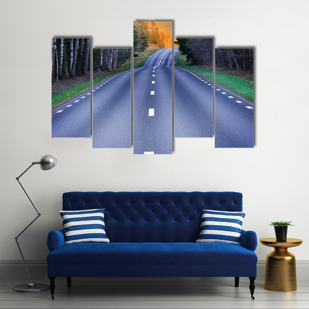 Rural Scandinavian Asphalt Road Canvas Wall Art-5 Pop-Gallery Wrap-47" x 32"-Tiaracle