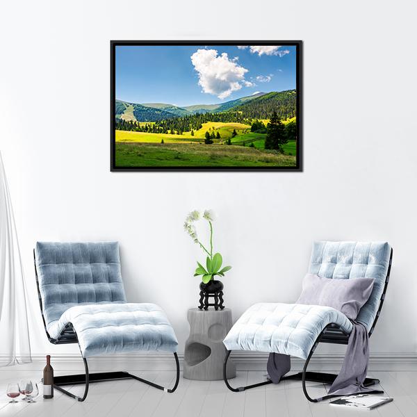 Rural Scenery In Mountains Canvas Wall Art-1 Piece-Floating Frame-24" x 16"-Tiaracle
