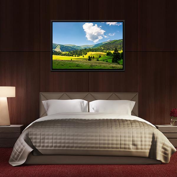 Rural Scenery In Mountains Canvas Wall Art-3 Horizontal-Gallery Wrap-25" x 16"-Tiaracle