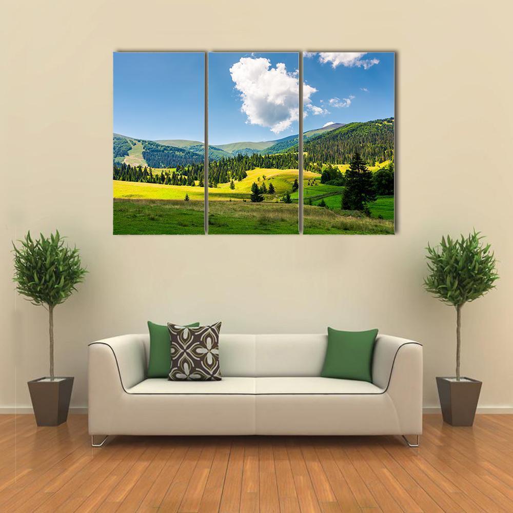 Rural Scenery In Mountains Canvas Wall Art-5 Star-Gallery Wrap-62" x 32"-Tiaracle