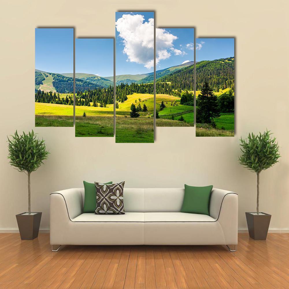 Rural Scenery In Mountains Canvas Wall Art-5 Pop-Gallery Wrap-47" x 32"-Tiaracle