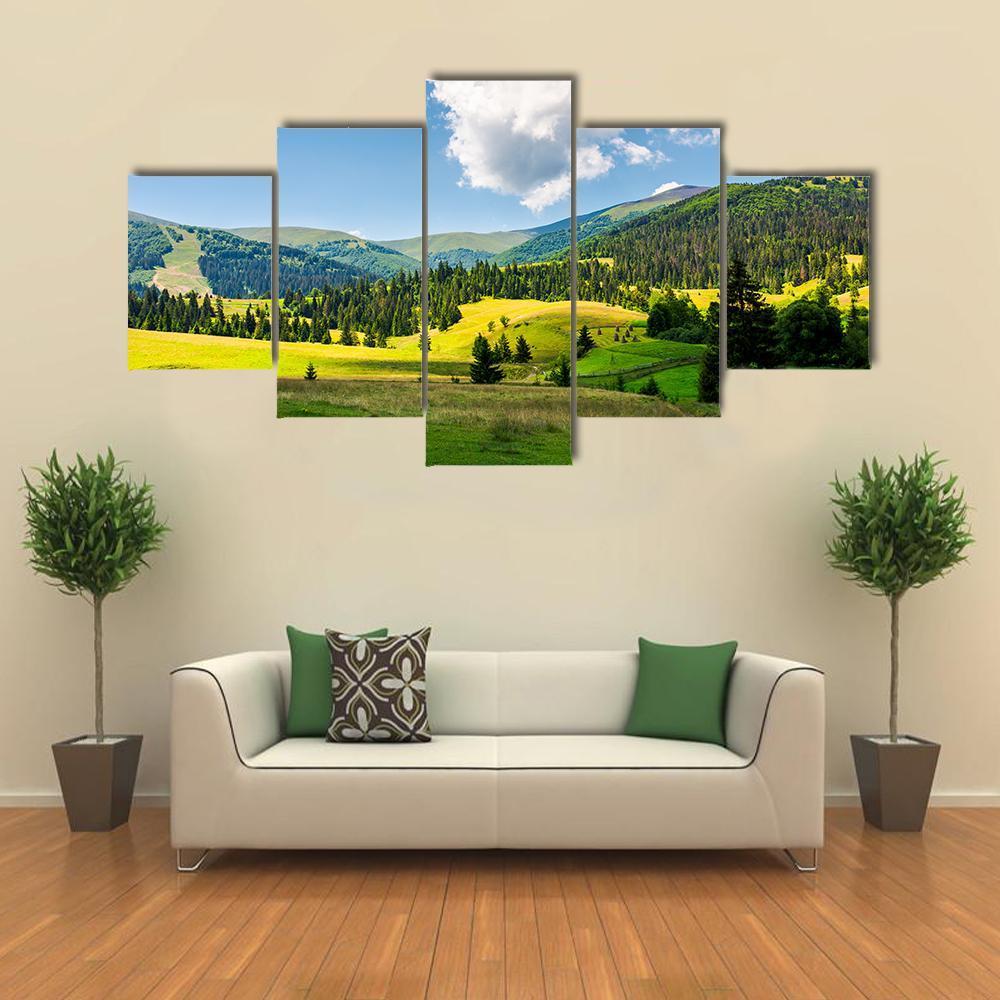 Rural Scenery In Mountains Canvas Wall Art-5 Star-Gallery Wrap-62" x 32"-Tiaracle