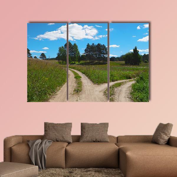 Rural Landscape With Crossroad Canvas Wall Art-3 Horizontal-Gallery Wrap-37" x 24"-Tiaracle