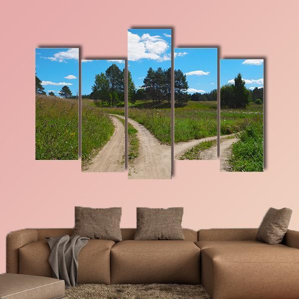 Rural Landscape With Crossroad Canvas Wall Art-5 Pop-Gallery Wrap-47" x 32"-Tiaracle
