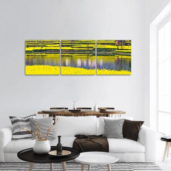 Rural Spring Scenery Panoramic Canvas Wall Art-3 Piece-25" x 08"-Tiaracle
