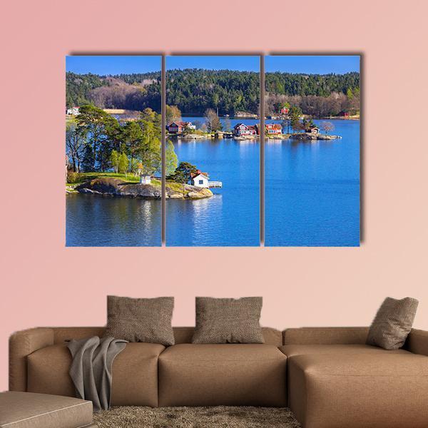Rural Swedish Landscape With Coastal Villages Canvas Wall Art-5 Star-Gallery Wrap-62" x 32"-Tiaracle