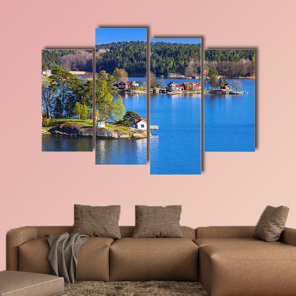 Rural Swedish Landscape With Coastal Villages Canvas Wall Art-4 Pop-Gallery Wrap-50" x 32"-Tiaracle
