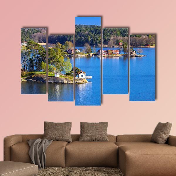 Rural Swedish Landscape With Coastal Villages Canvas Wall Art-5 Pop-Gallery Wrap-47" x 32"-Tiaracle