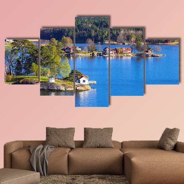 Rural Swedish Landscape With Coastal Villages Canvas Wall Art-5 Star-Gallery Wrap-62" x 32"-Tiaracle
